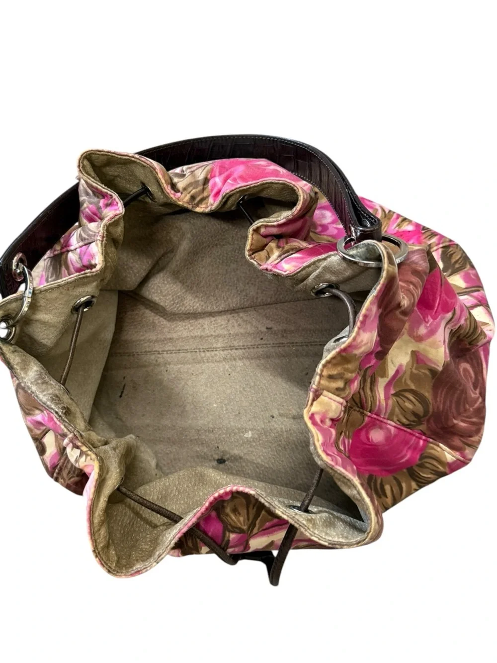 Kate Spade Floral Pink Brown Drawstring Tote Bag